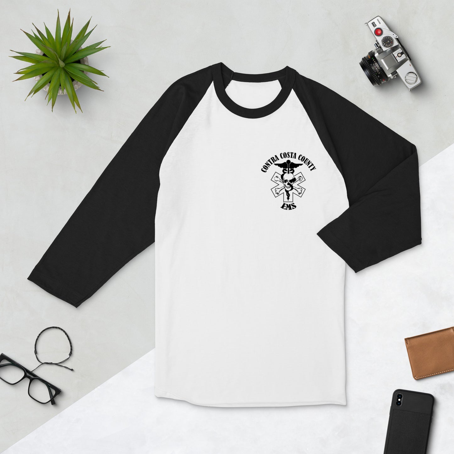 EMS 3/4 Baseball Tee Black Text