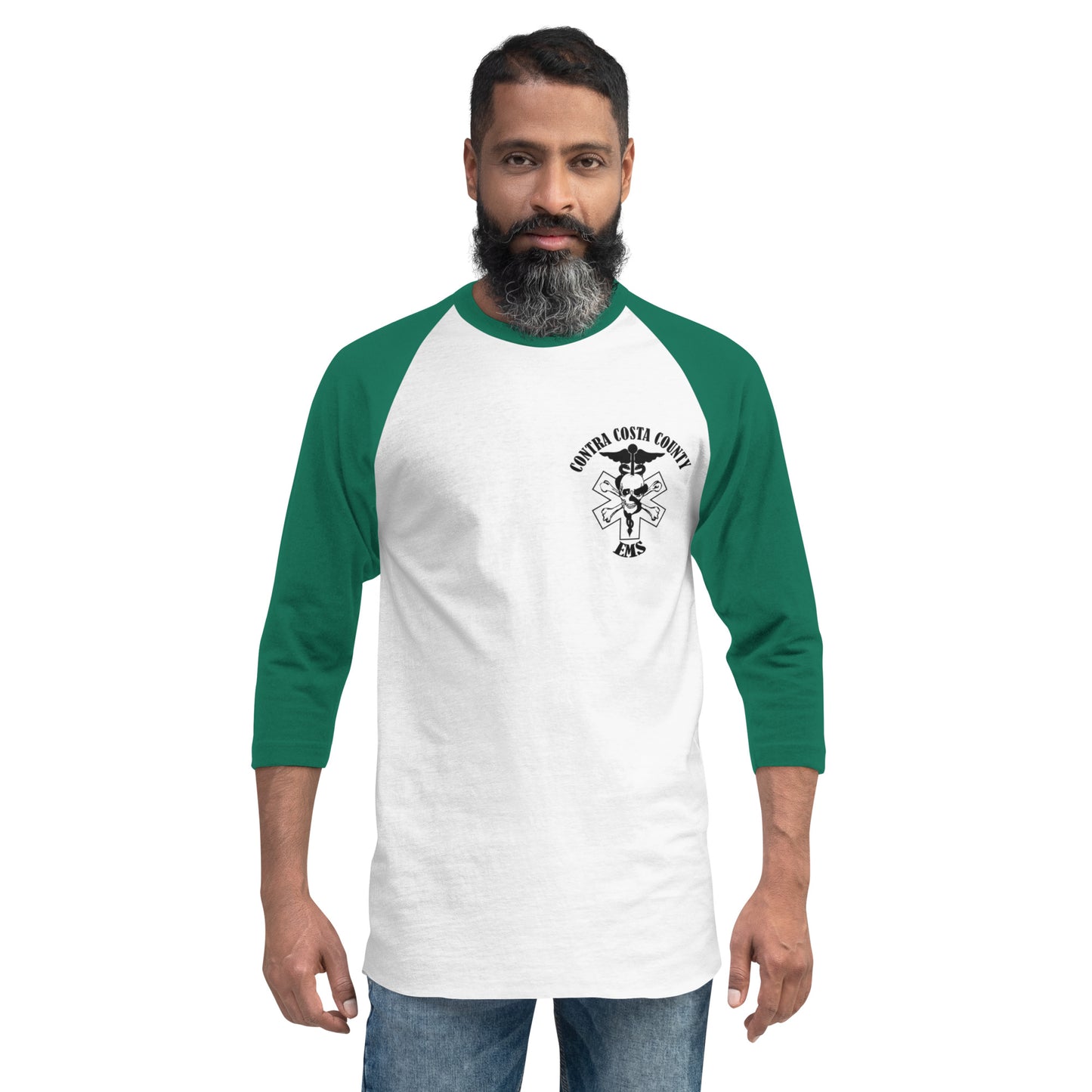 EMS 3/4 Baseball Tee Black Text