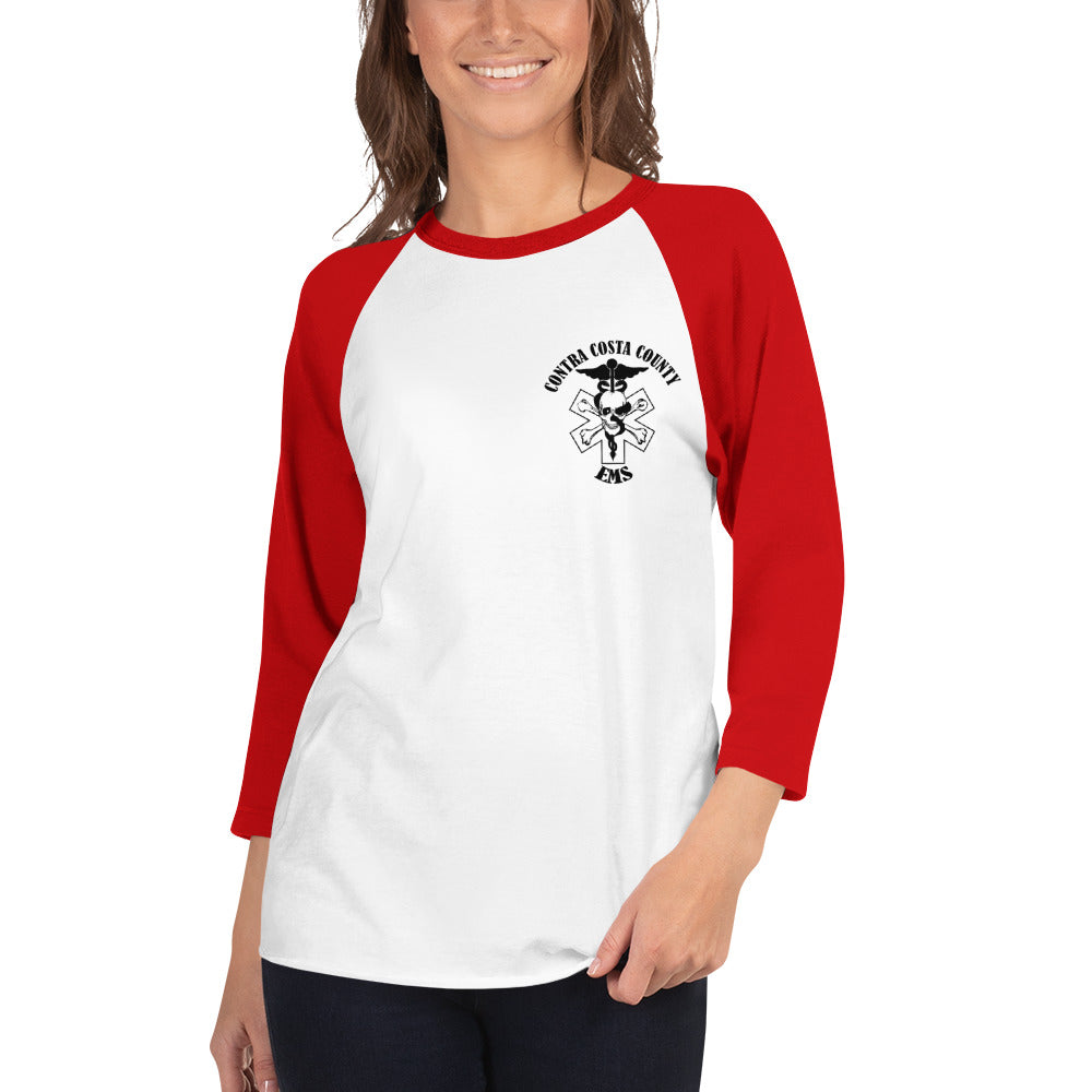 EMS 3/4 Baseball Tee Black Text
